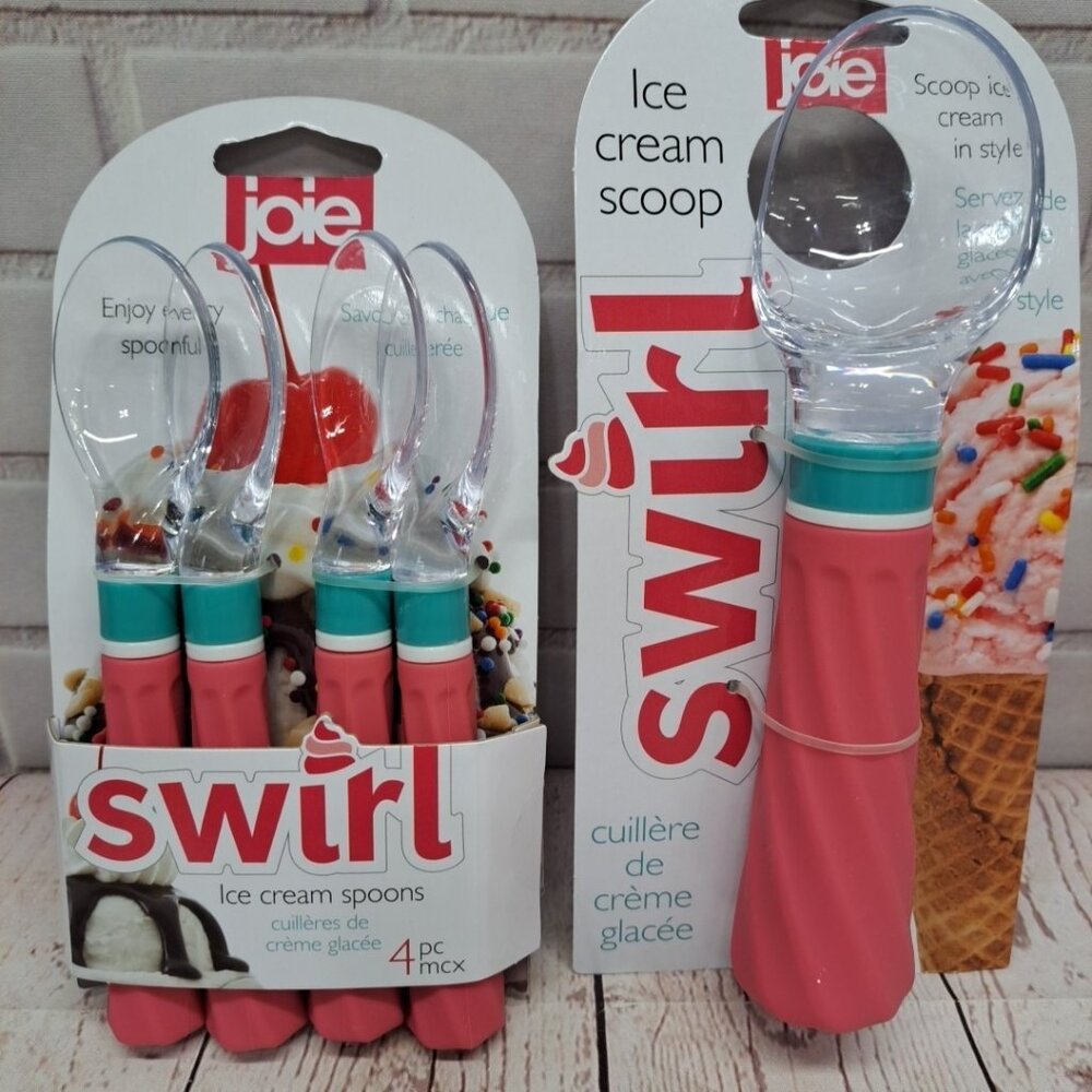 Joie Swirl 4pc Spoons And Scoop Set, Pink Teal Retro Look